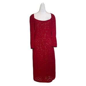 ST. JOHN Dress 8 Lined Evening Red Lacy Longsleeve Midi Party Cocktail Elegant